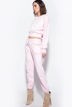 Pantalons|PINKO Jogging A Logo Imprime Lilas Poudre