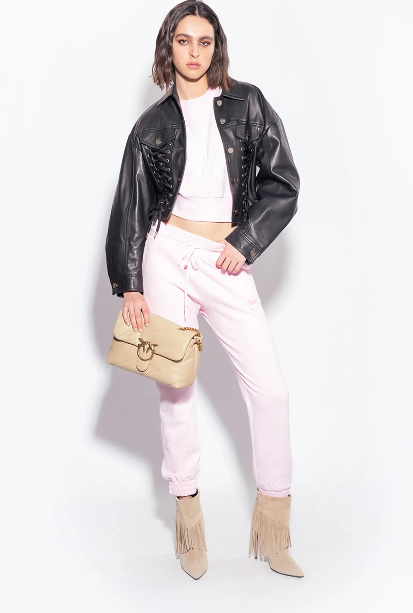Pantalons|PINKO Jogging A Logo Imprime Lilas Poudre