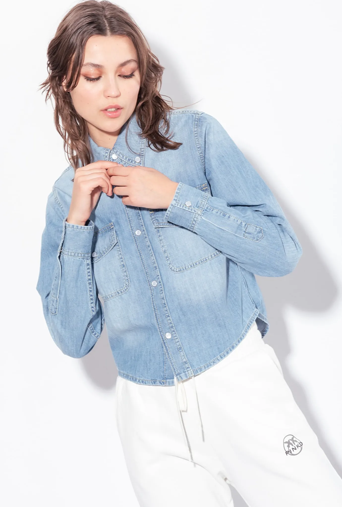 Pantalons|PINKO Jogging A Logo Imprime Blanc Soie