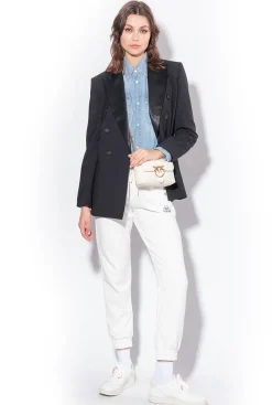 Pantalons|PINKO Jogging A Logo Imprime Blanc Soie