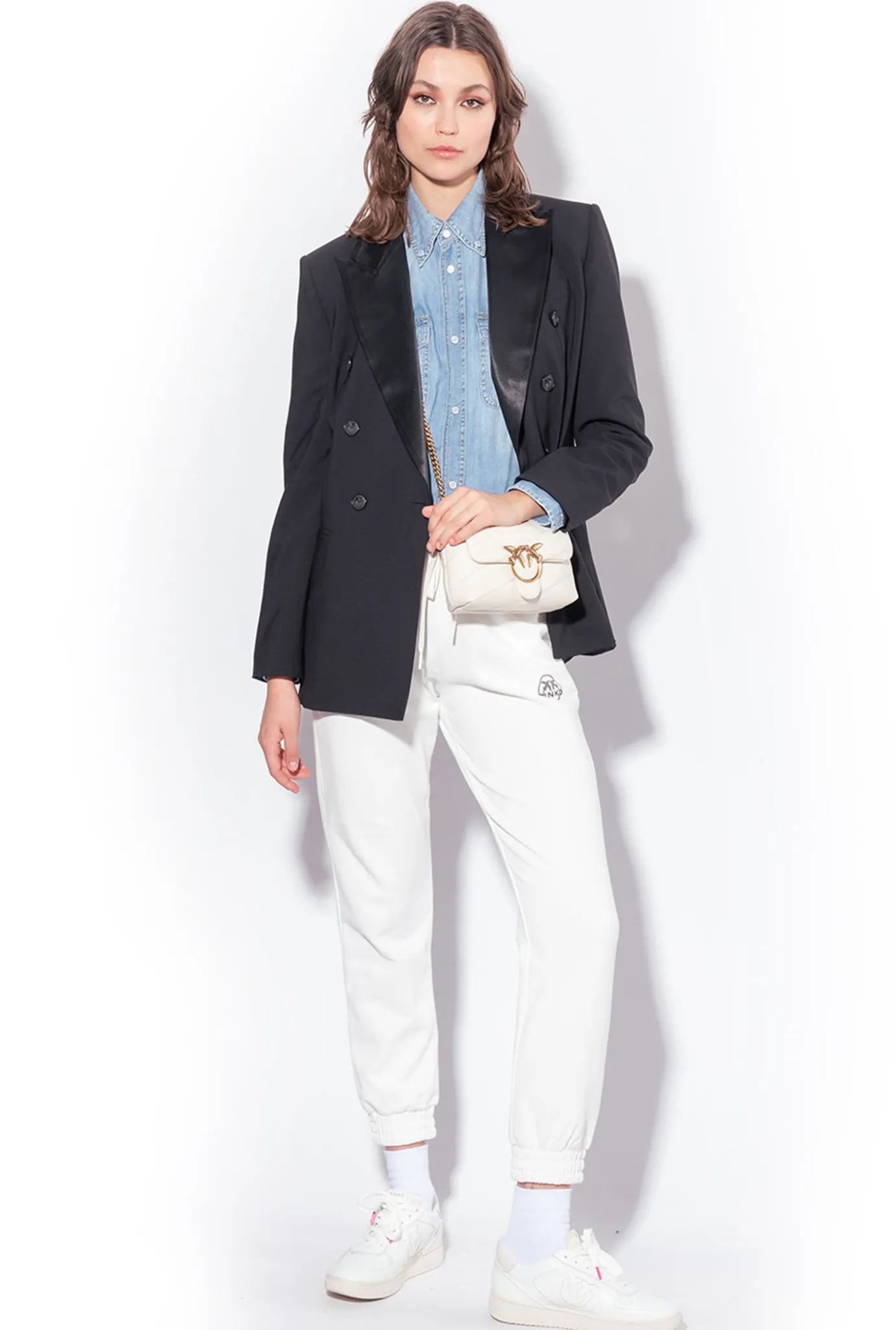 Pantalons|PINKO Jogging A Logo Imprime Blanc Soie