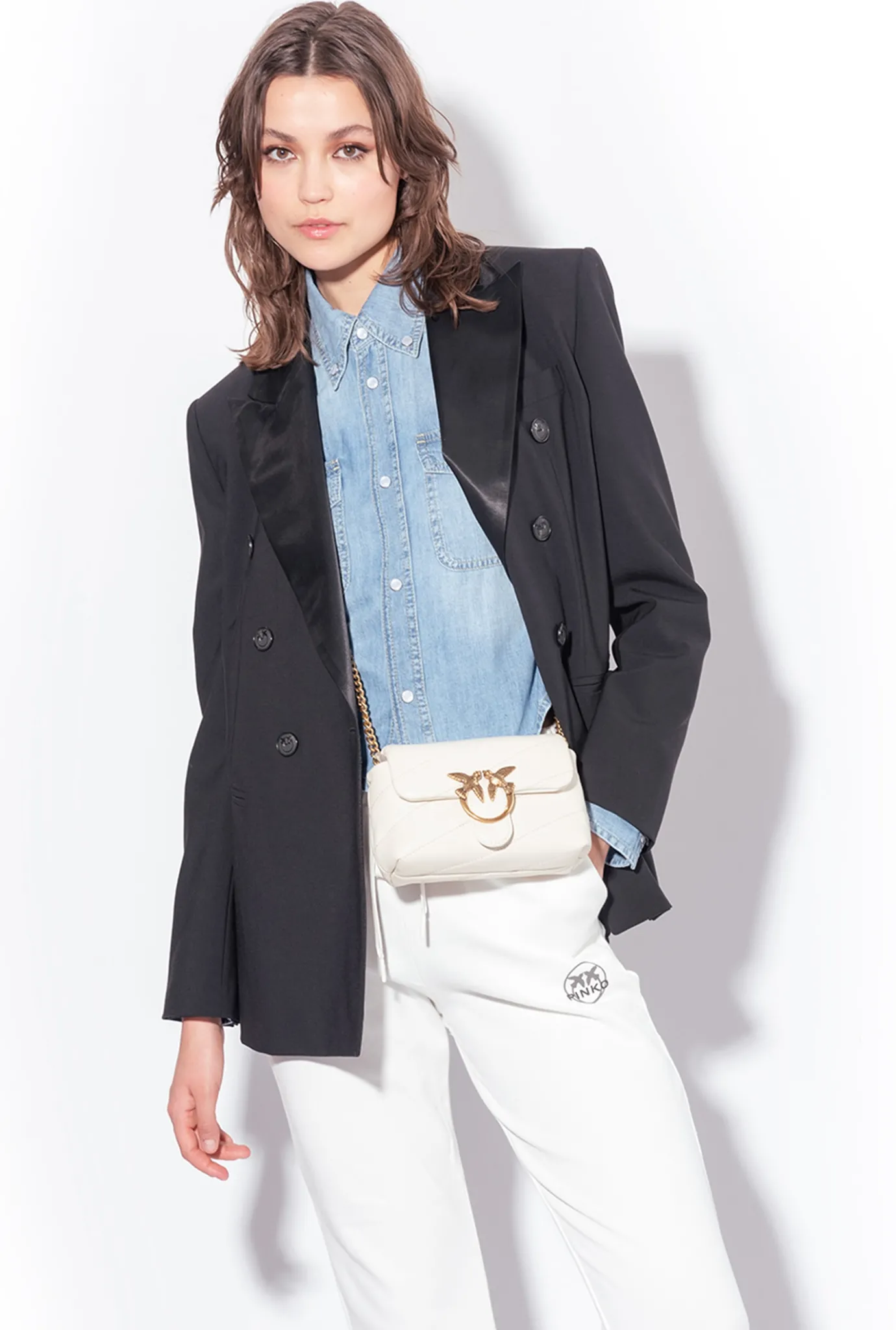 Pantalons|PINKO Jogging A Logo Imprime Blanc Soie
