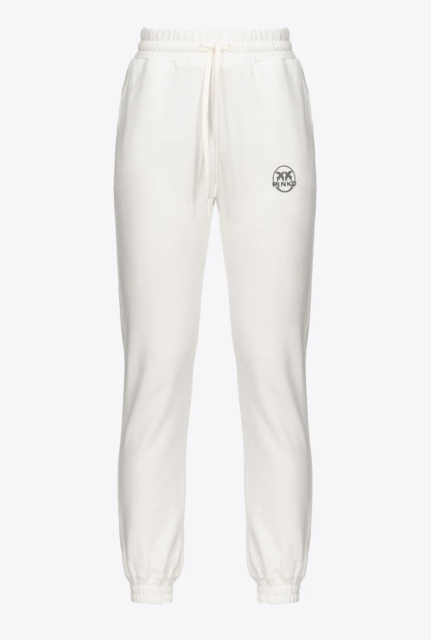 Pantalons|PINKO Jogging A Logo Imprime Blanc Soie