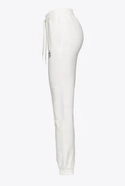 Pantalons|PINKO Jogging A Logo Imprime Blanc Soie