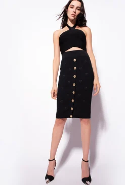 Jupes|PINKO Jupe En Jacquard Love Birds Noir Limousine
