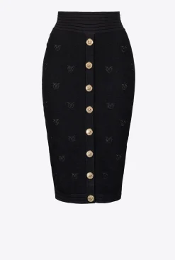 Jupes|PINKO Jupe En Jacquard Love Birds Noir Limousine