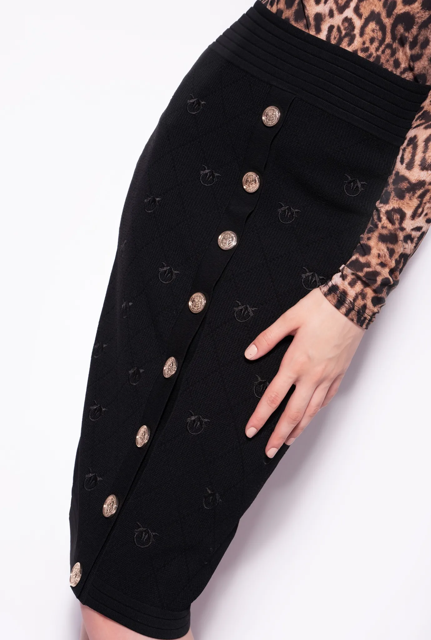 Jupes|PINKO Jupe En Jacquard Love Birds Noir Limousine
