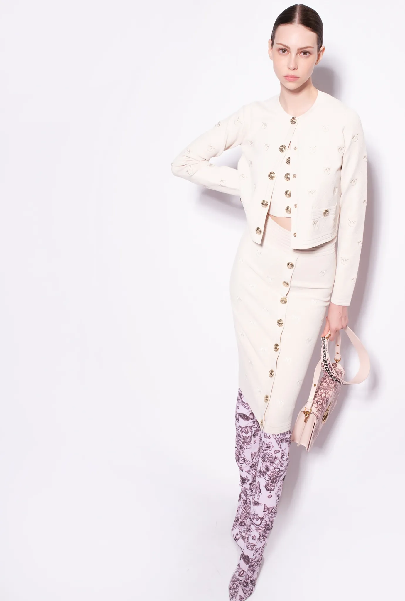 Jupes|PINKO Jupe En Jacquard Love Birds Beige Bouleau