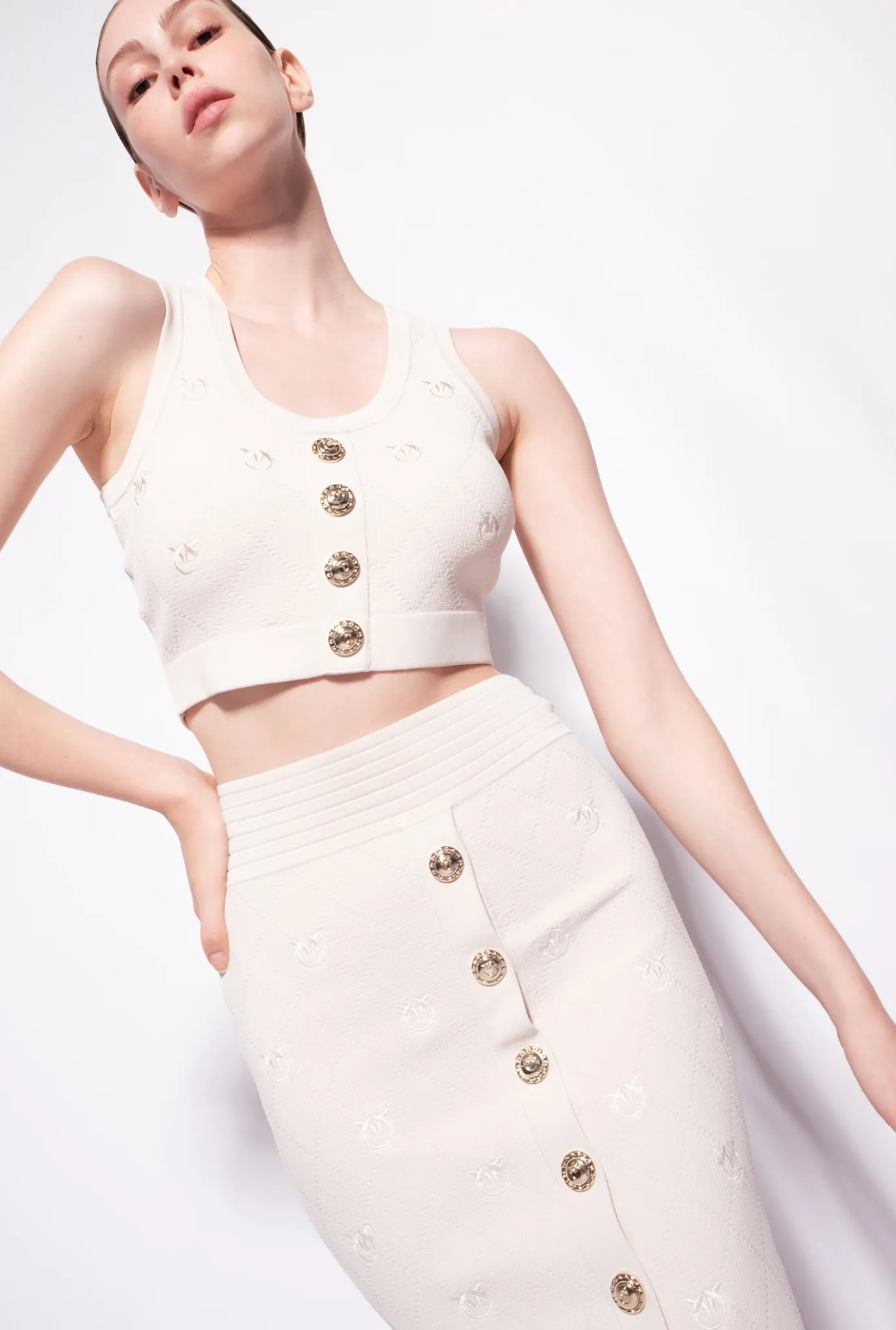 Jupes|PINKO Jupe En Jacquard Love Birds Beige Bouleau