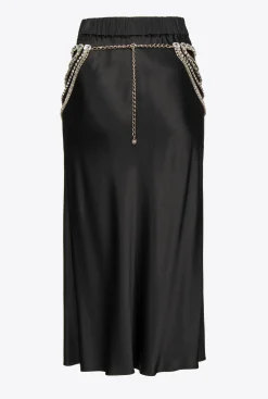 Jupes|PINKO Jupe En Satin Avec Ceinture Bijou Noir Limousine
