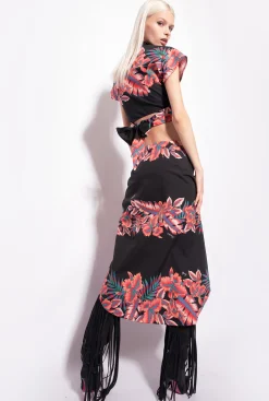 Jupes|PINKO Jupe Longue A Imprime Tropical Multi. Noir/Rouge
