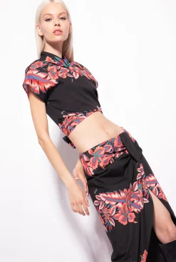 Jupes|PINKO Jupe Longue A Imprime Tropical Multi. Noir/Rouge
