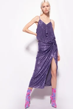 Jupes|PINKO Jupe Longue A Rayures Pailletees Lilas Lavande
