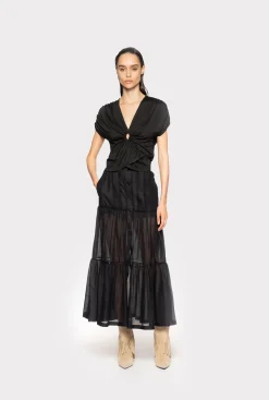 Jupes|PINKO Jupe Longue En Mousseline Noir Limousine
