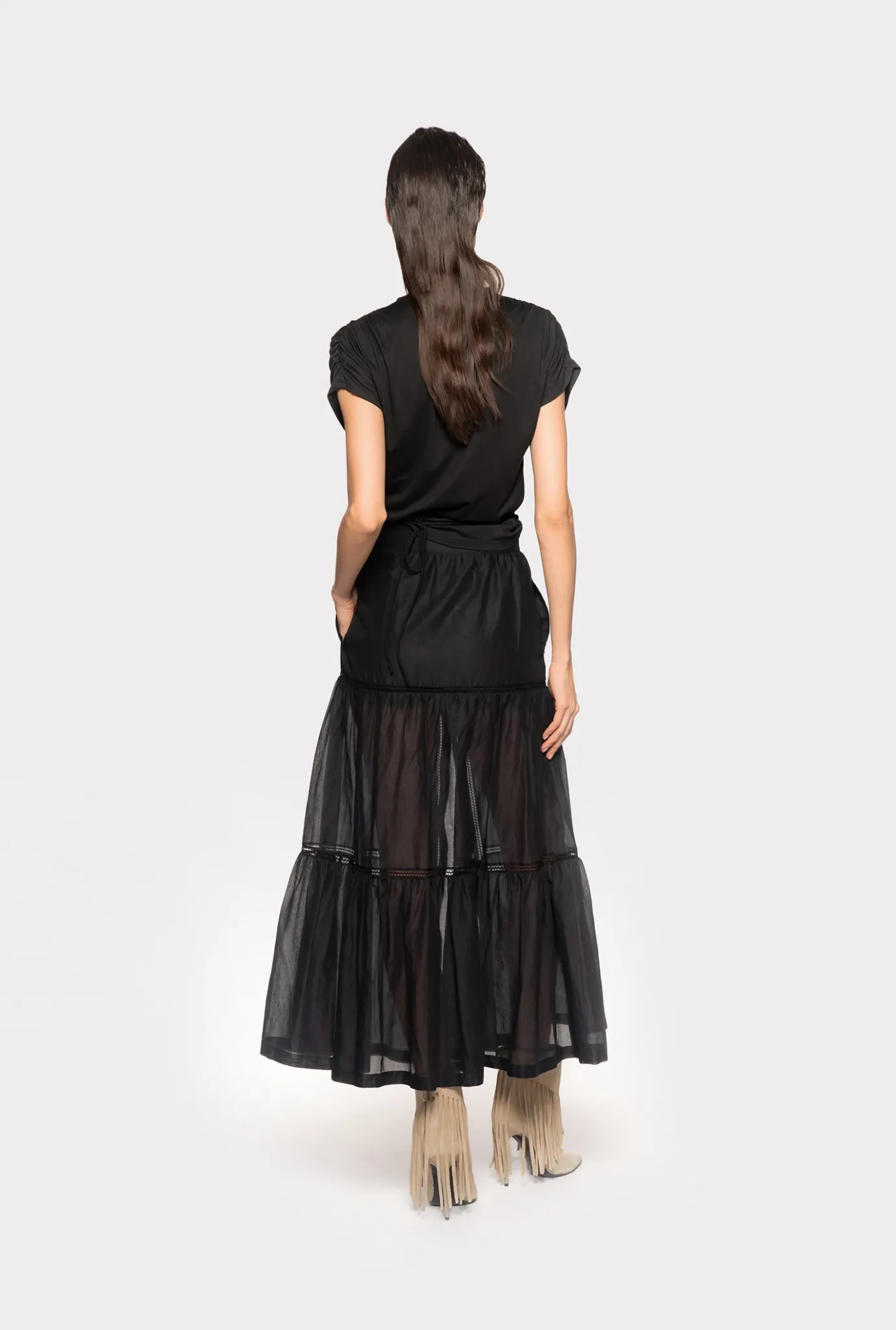 Jupes|PINKO Jupe Longue En Mousseline Noir Limousine