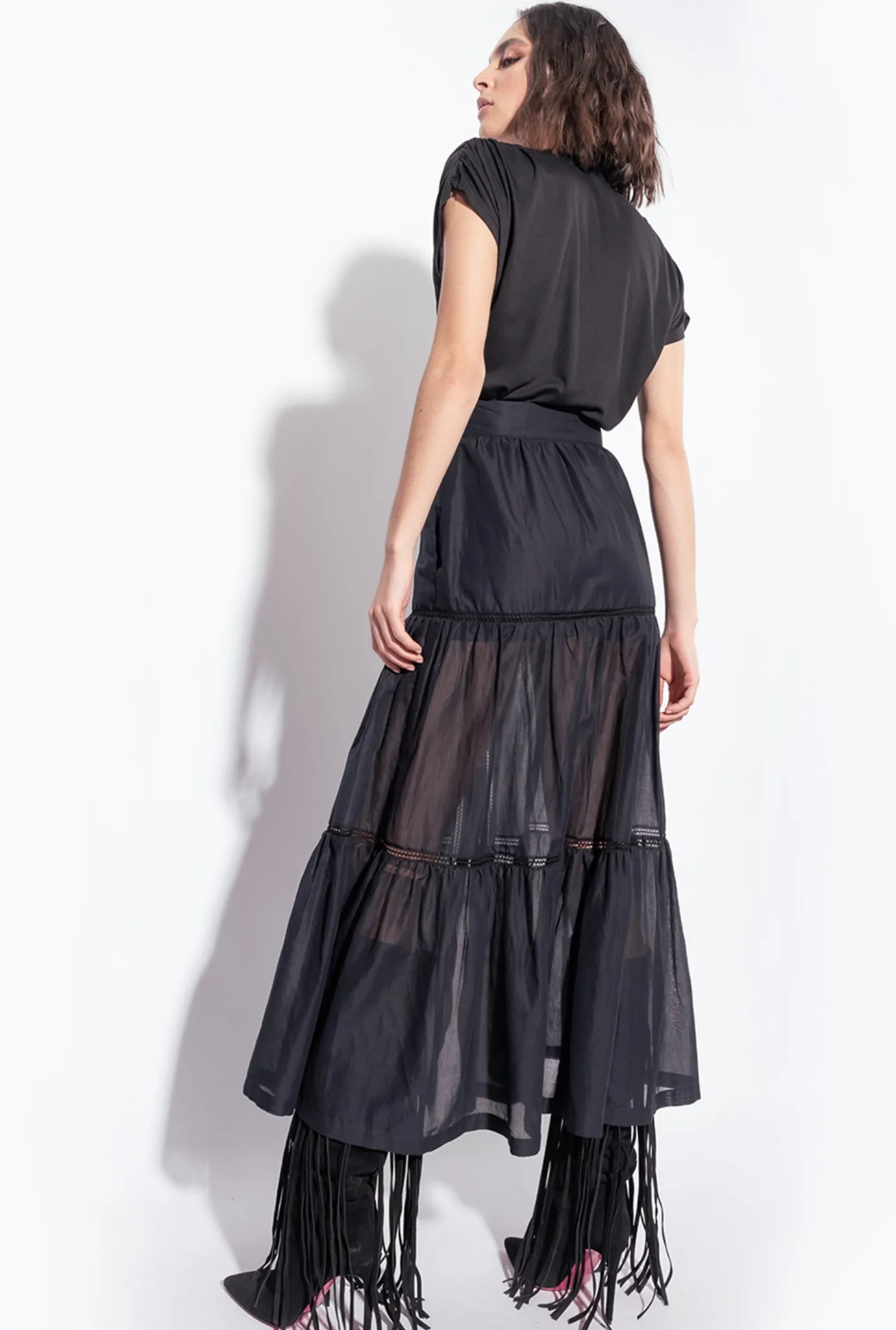 Jupes|PINKO Jupe Longue En Mousseline Noir Limousine