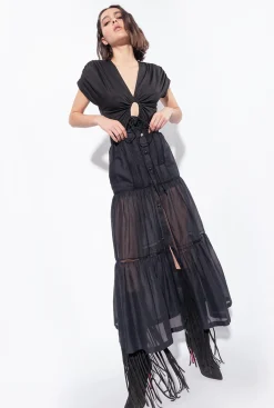 Jupes|PINKO Jupe Longue En Mousseline Noir Limousine