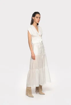 Jupes|PINKO Jupe Longue En Mousseline Blanc Immacule