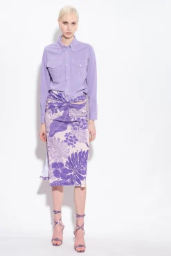 Jupes|PINKO Jupe Midi A Imprime Floral Nude/Violet