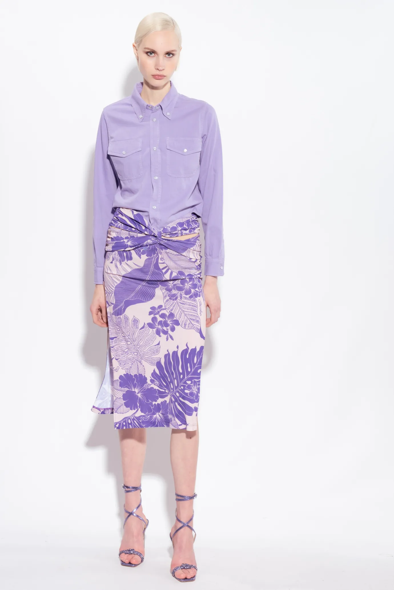 Jupes|PINKO Jupe Midi A Imprime Floral Nude/Violet