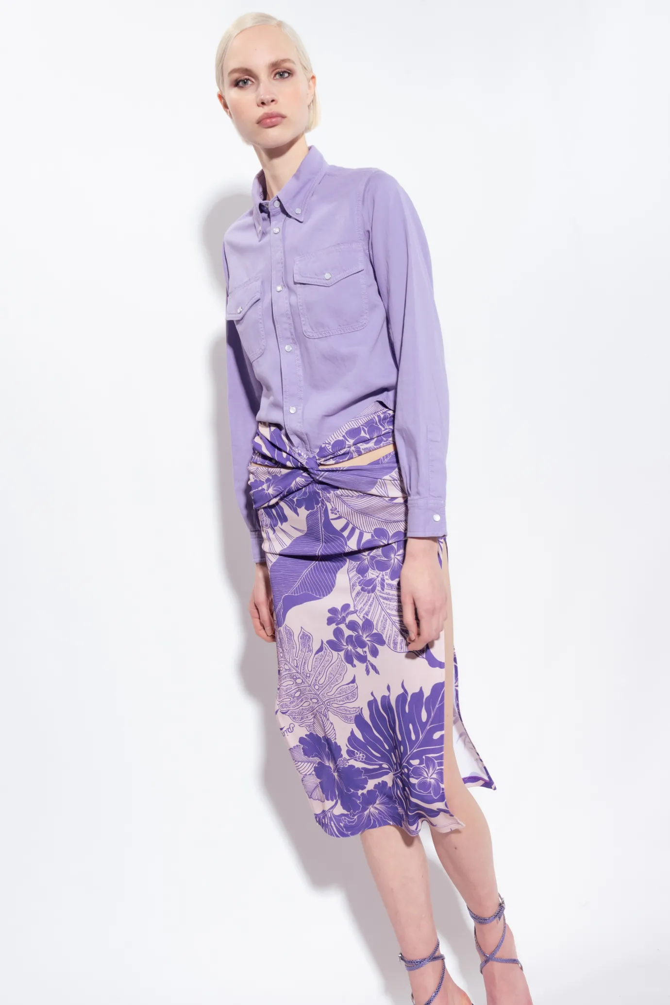 Jupes|PINKO Jupe Midi A Imprime Floral Nude/Violet