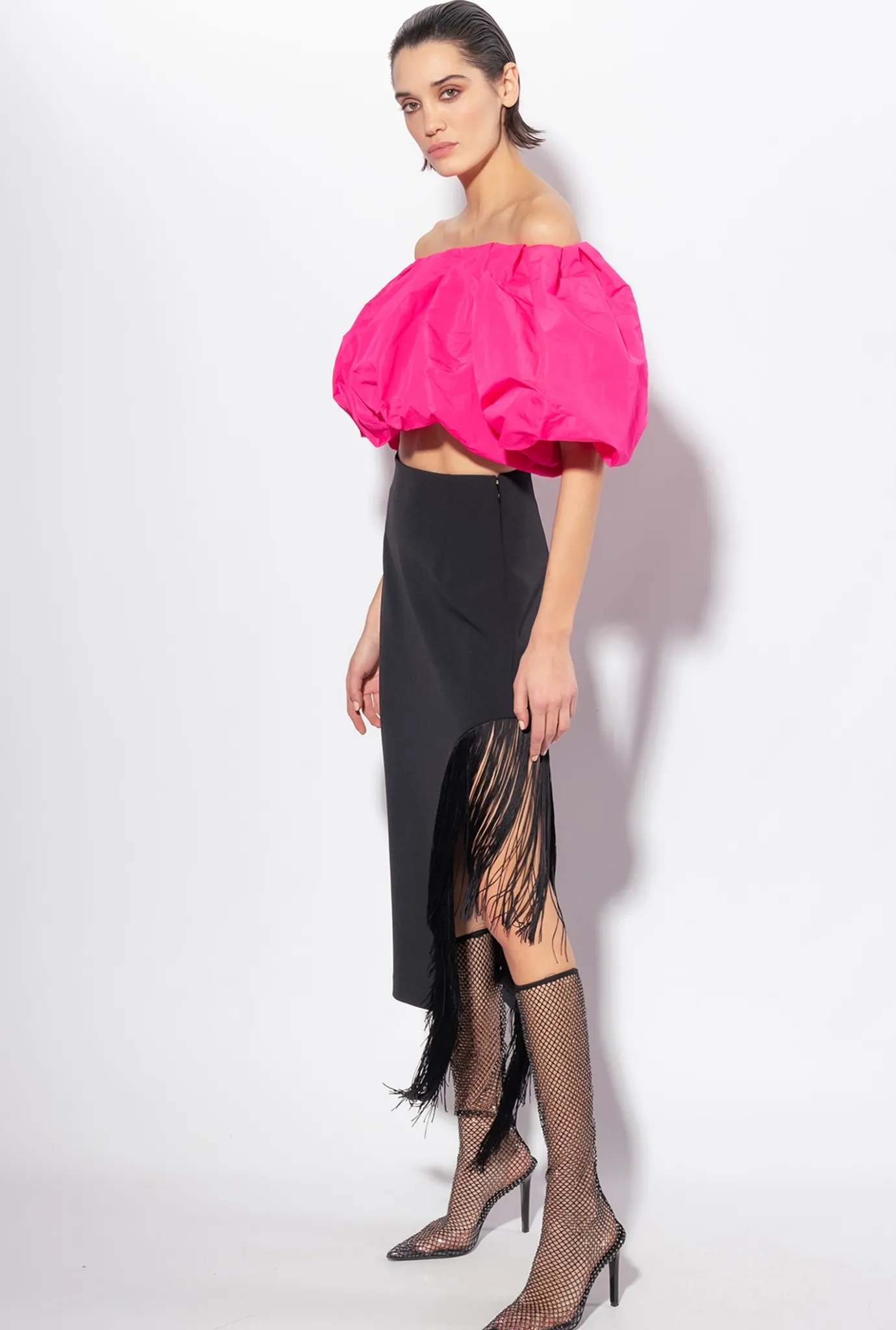 Jupes|PINKO Jupe Mi-Longue A Franges Laterales Noir Limousine