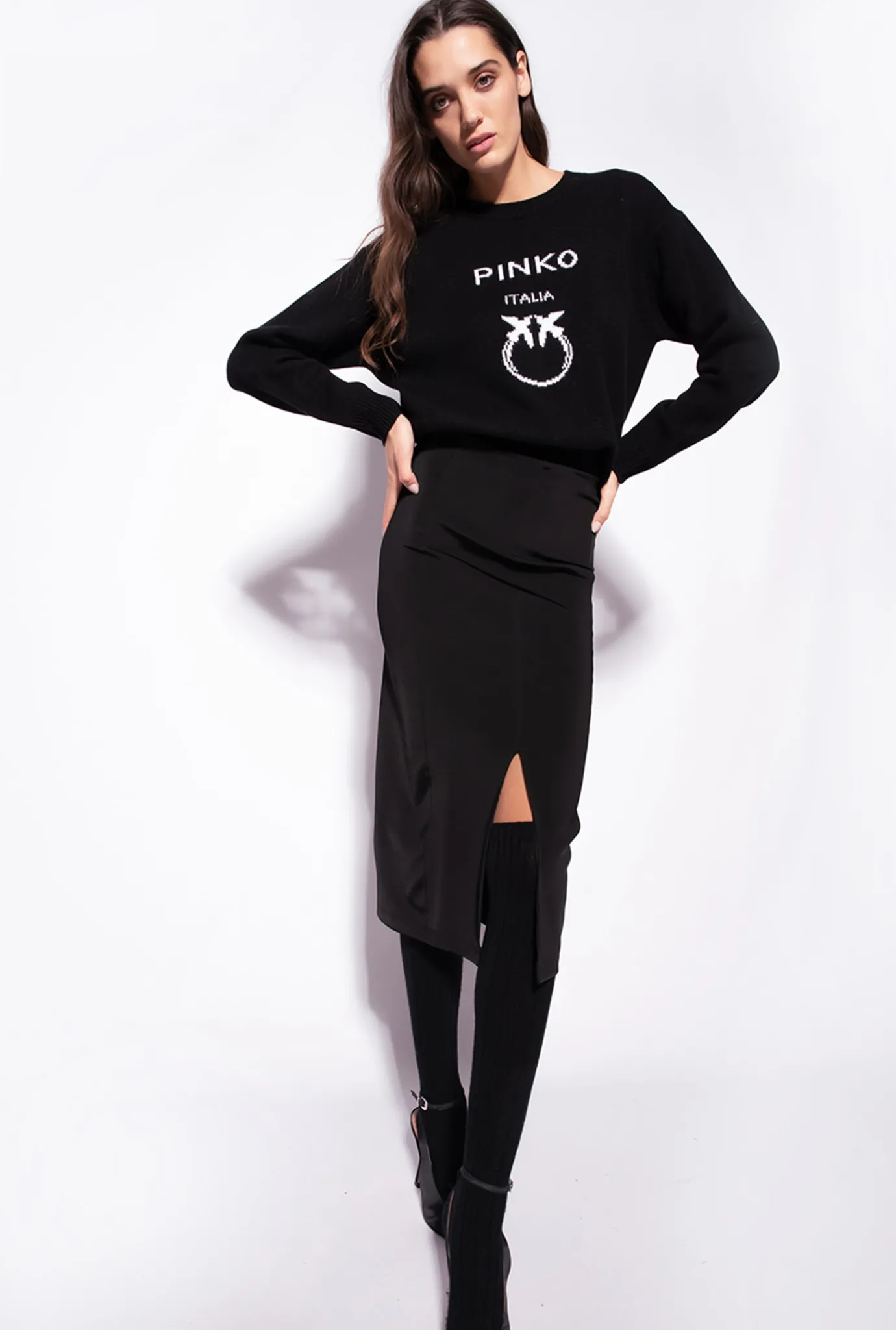 Jupes|PINKO Jupe Mi-Longue Fendue Noir Limousine