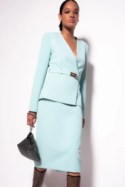 Jupes|PINKO Jupe Mi-Longue Fendue Bleu Nil