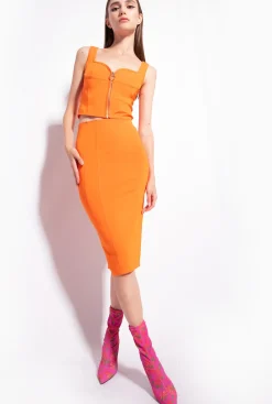 Jupes|PINKO Jupe Mi-Longue Fendue Orange Vibrant