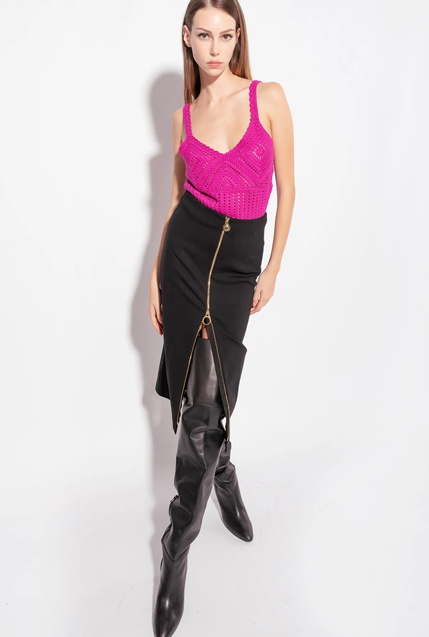 Jupes|PINKO Jupe Mi-Longue Zippee Noir Limousine