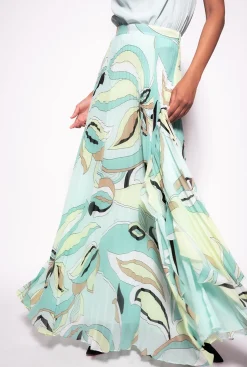 Jupes|PINKO Jupe Plissee A Imprime Fleuri Multicolore - Vert D'Eau/Beige