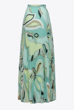 Jupes|PINKO Jupe Plissee A Imprime Fleuri Multicolore - Vert D'Eau/Beige