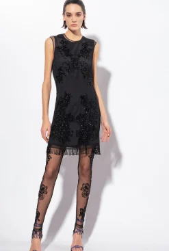 Tailleurs Et Ensembles|PINKO Leggings En Tulle A Broderie Facon Tatouage Noir Limousine