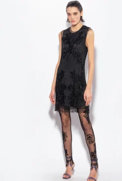 Tailleurs Et Ensembles|PINKO Leggings En Tulle A Broderie Facon Tatouage Noir Limousine