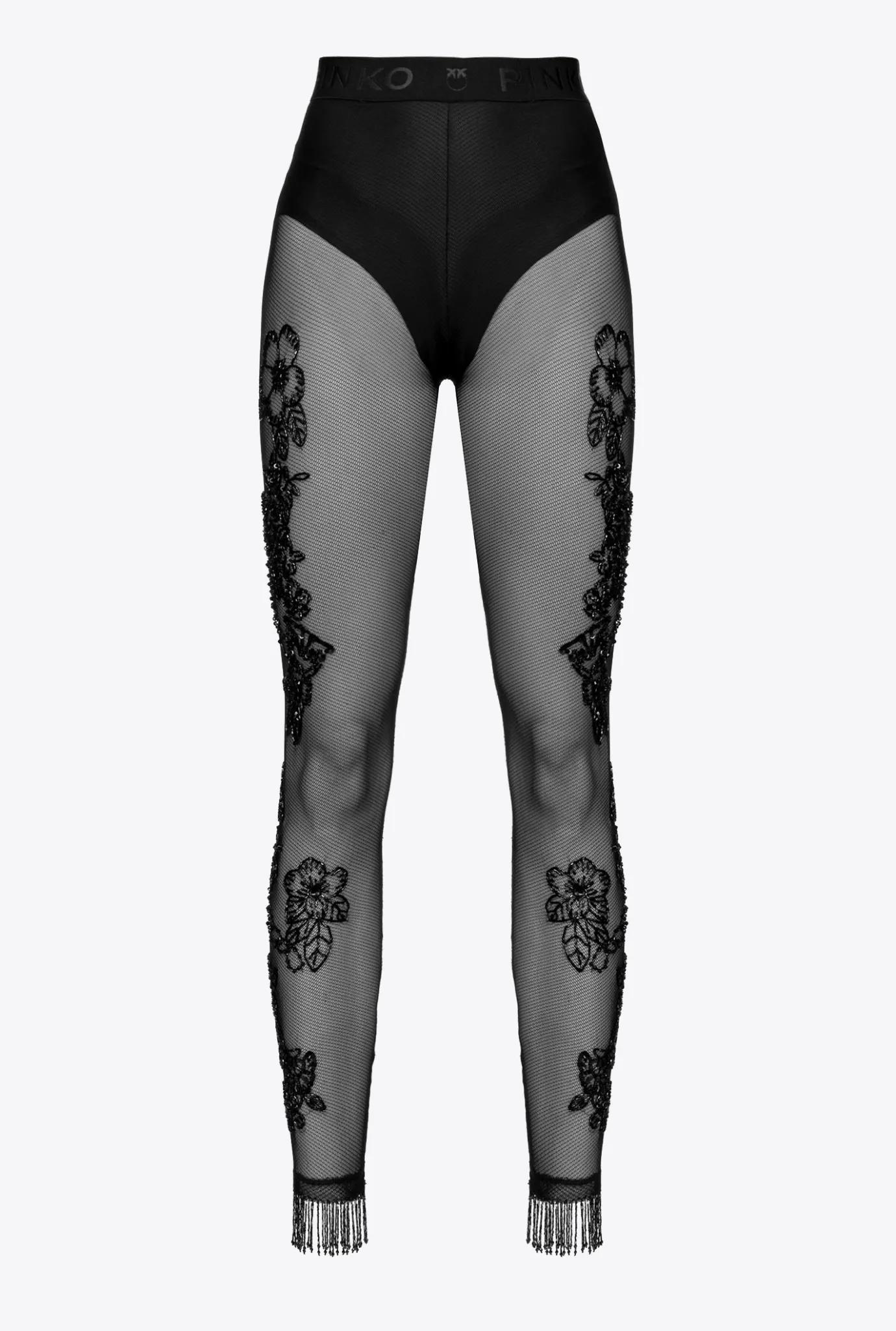 Tailleurs Et Ensembles|PINKO Leggings En Tulle A Broderie Facon Tatouage Noir Limousine