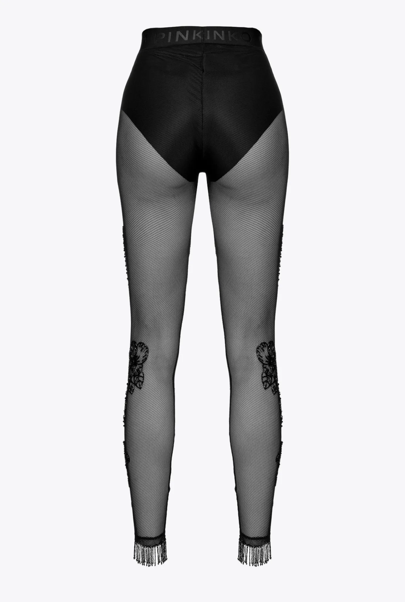 Tailleurs Et Ensembles|PINKO Leggings En Tulle A Broderie Facon Tatouage Noir Limousine