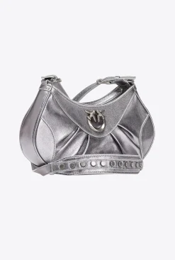 Sacs À Bandoulière|PINKO Love Bag Bon Bon Crossbody Lame Argent-Vieil Argent