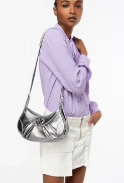 Sacs À Bandoulière|PINKO Love Bag Bon Bon Crossbody Lame Argent-Vieil Argent
