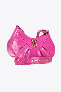Sacs À Bandoulière|PINKO Love Bag Bon Bon Crossbody En Cuir Verni Rose Pinko-Or Antique