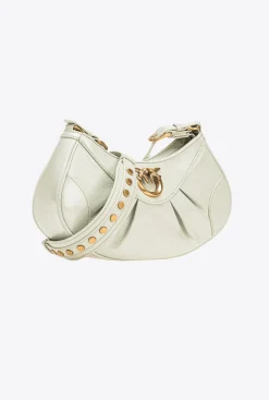 Sacs À Bandoulière|PINKO Love Bag Bon Bon Crossbody En Cuir Verni Gris Manchot-Or Antique