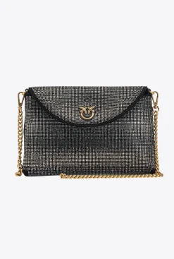 Sacs De Soirée|PINKO Love Bag Soft Envelope Full Strass Noir-Vieil Or