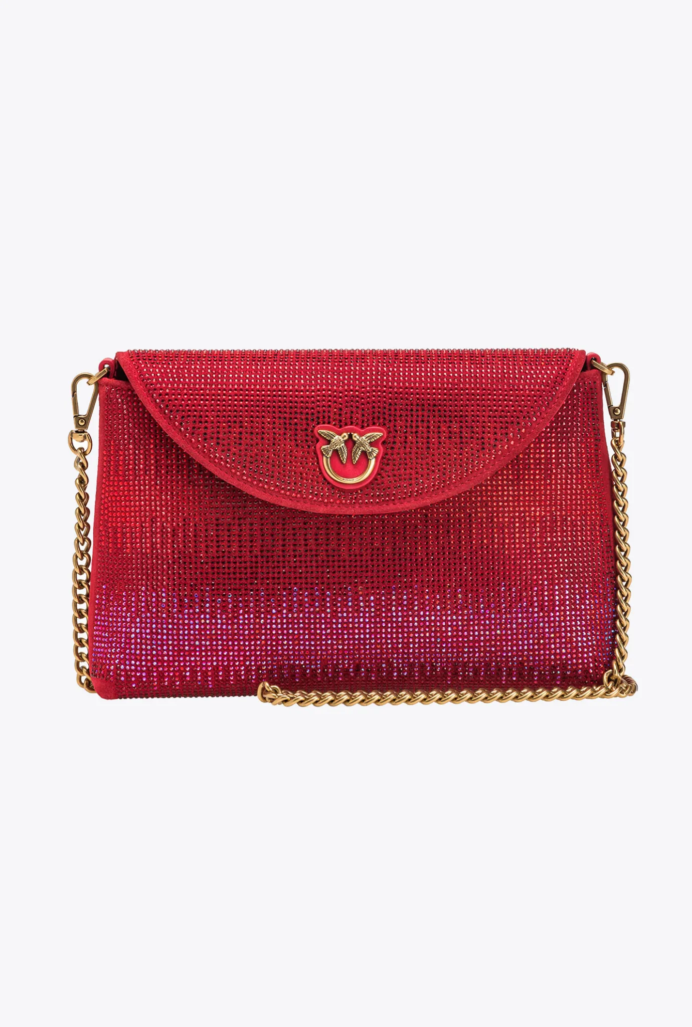 Sacs De Soirée|PINKO Love Bag Soft Envelope Full Strass Rouge Grenat-Or Antique