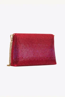 Sacs De Soirée|PINKO Love Bag Soft Envelope Full Strass Rouge Grenat-Or Antique