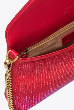 Sacs De Soirée|PINKO Love Bag Soft Envelope Full Strass Rouge Grenat-Or Antique