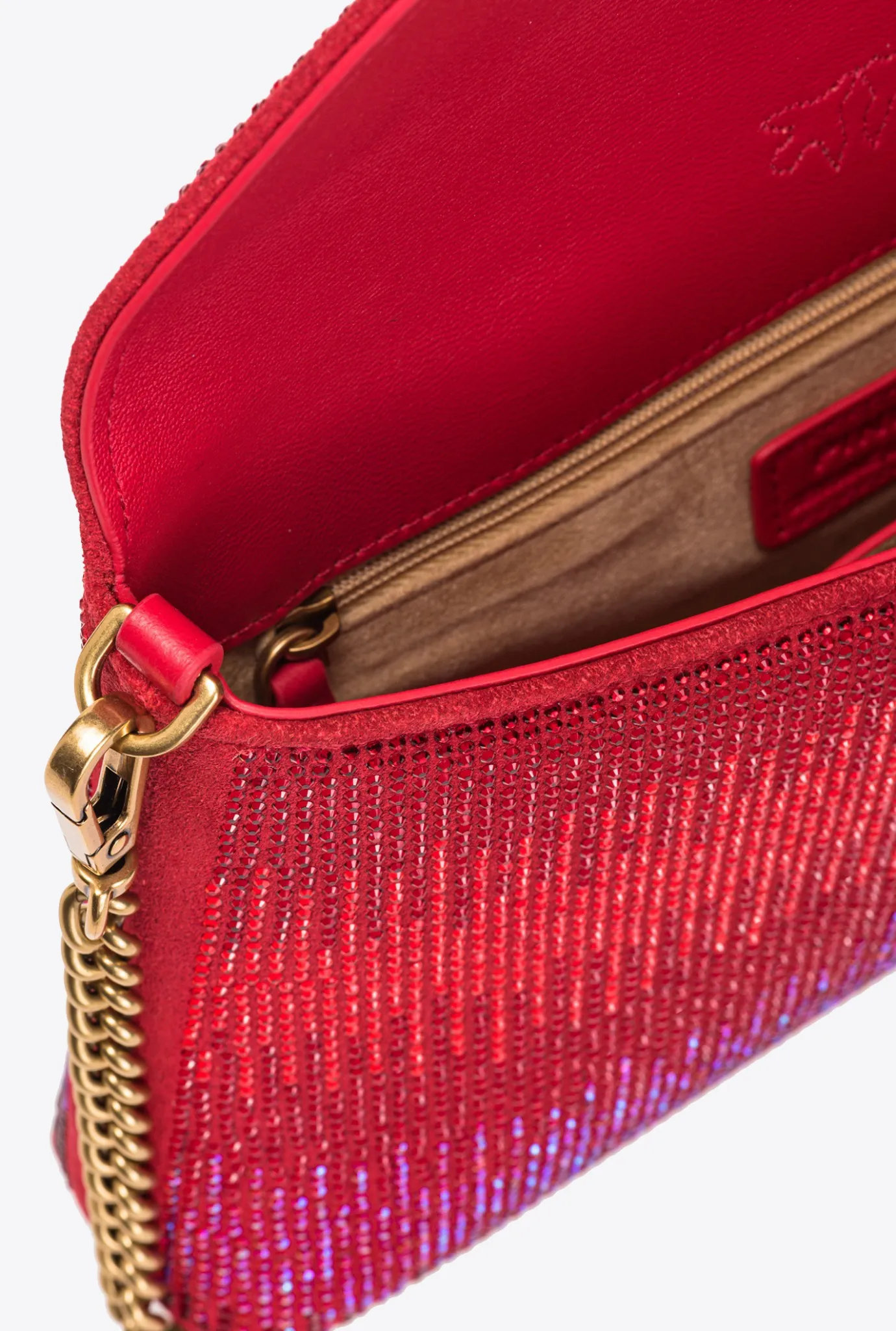 Sacs De Soirée|PINKO Love Bag Soft Envelope Full Strass Rouge Grenat-Or Antique