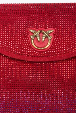 Sacs De Soirée|PINKO Love Bag Soft Envelope Full Strass Rouge Grenat-Or Antique