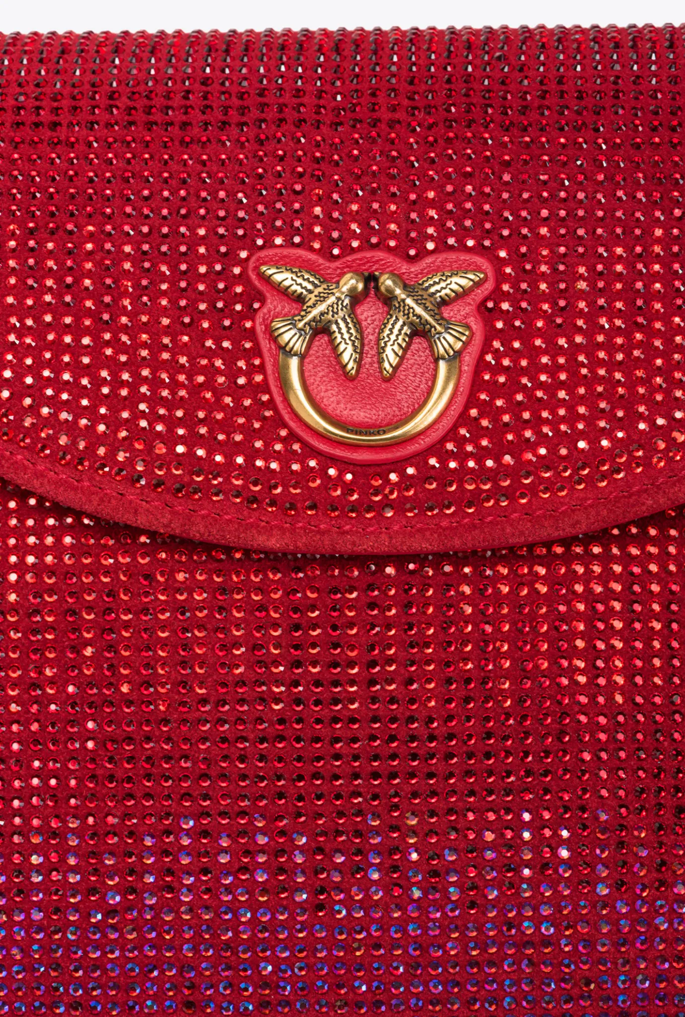 Sacs De Soirée|PINKO Love Bag Soft Envelope Full Strass Rouge Grenat-Or Antique