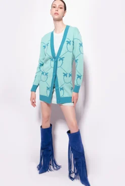 Pièces En Maille|PINKO Maxi Cardigan En Jacquard Monogram Vert D’Eau/Sarcelle