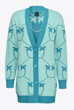 Pièces En Maille|PINKO Maxi Cardigan En Jacquard Monogram Vert D’Eau/Sarcelle