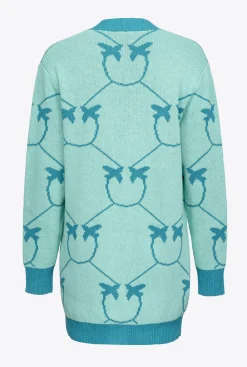 Pièces En Maille|PINKO Maxi Cardigan En Jacquard Monogram Vert D’Eau/Sarcelle